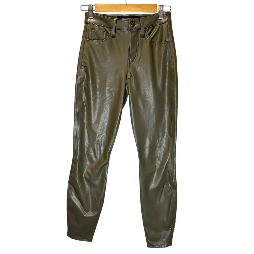 Veronica Beard Debbie Ankle Skinny Olive Faux-Leather Pant - size 24
